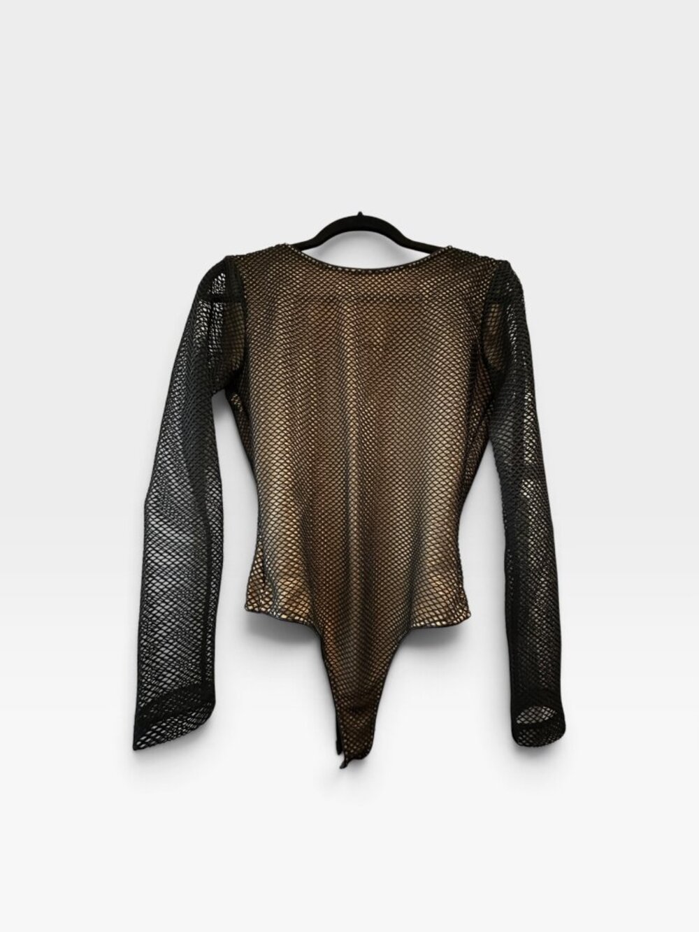Dress the Population Black Fishnet Long Sleeve Bodysuit Size M